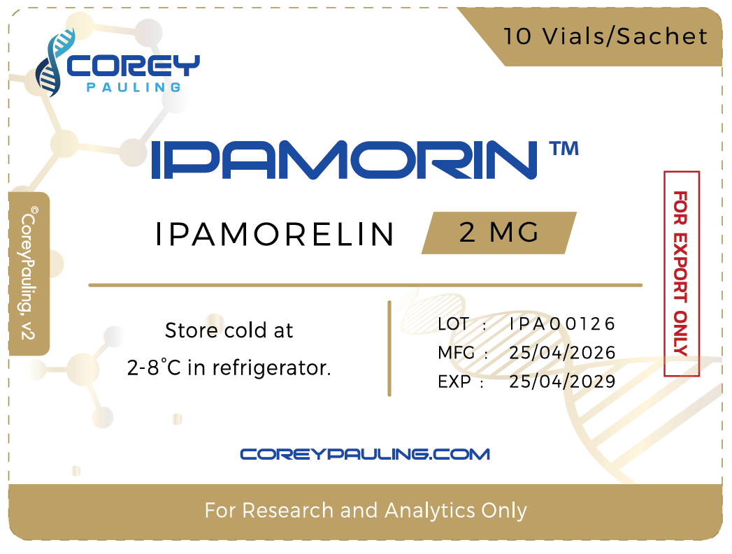 Ipamorin ipamorelin 2 mg sachet label, 10 vials per sachet